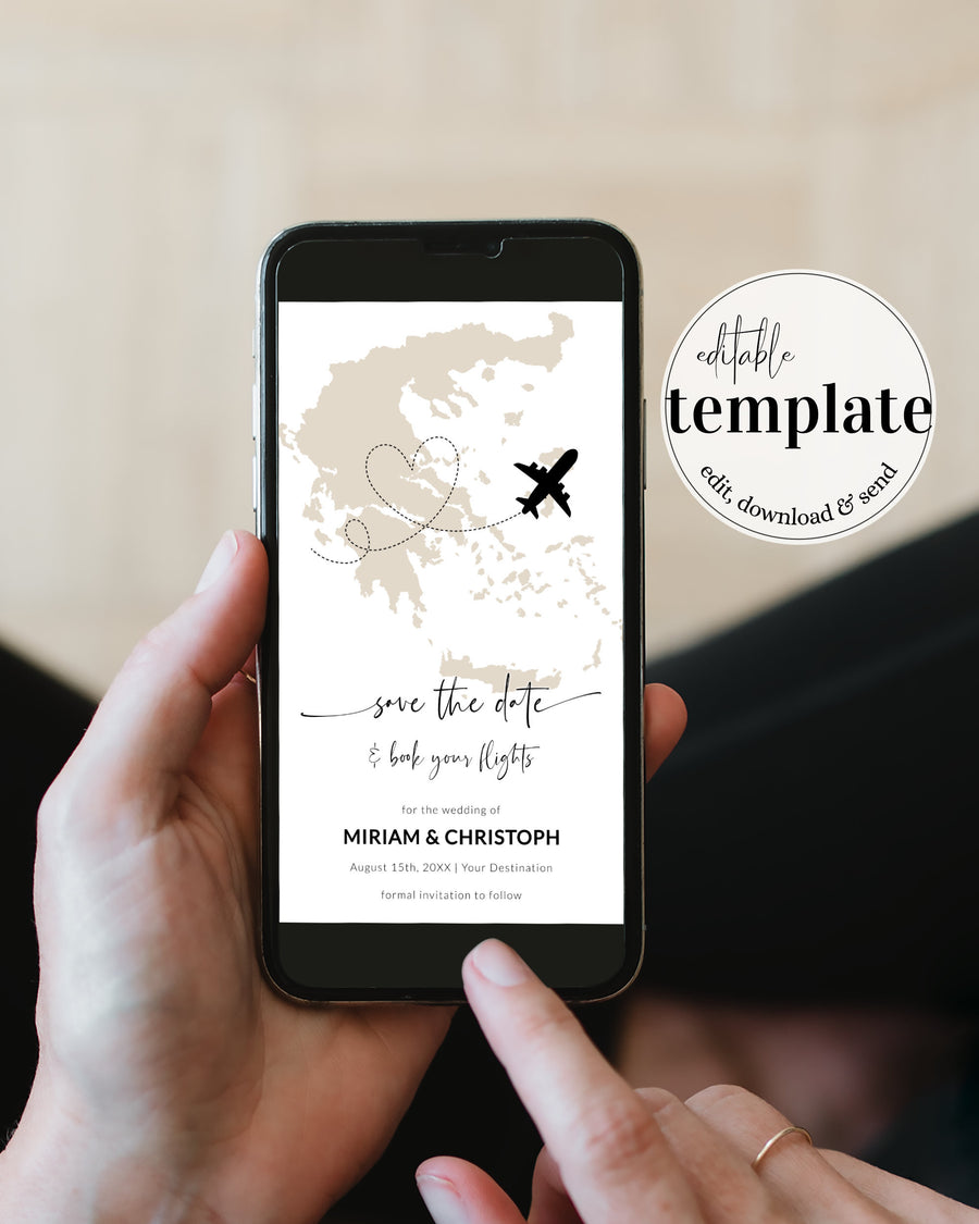 Greece Destination Wedding Save the Date Template, Passport Boarding Pass Invite 072W-PINV-GR - marryful.org