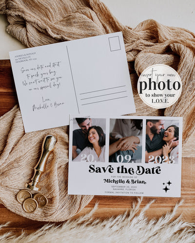Retro 70s Save the Date for 70s themed vintage wedding | Retro Wedding Invite, Groovy Wedding Invitation | Editable Template #065b - marryful.org