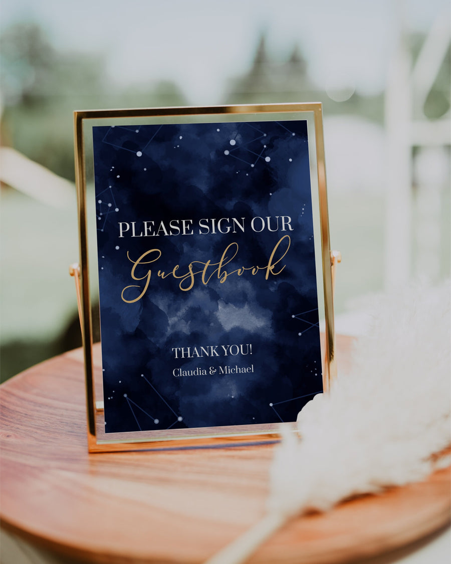 Celestial Guestbook Sign Template, Moon and Stars Wedding Shower Printable 066CE-GBSI - marryful.org