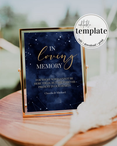 In loving Memory Printable Template Reserved Seating Sign for Celestial Wedding Decorations Memorial Table Sign #066 - TheLovebirdsDesign