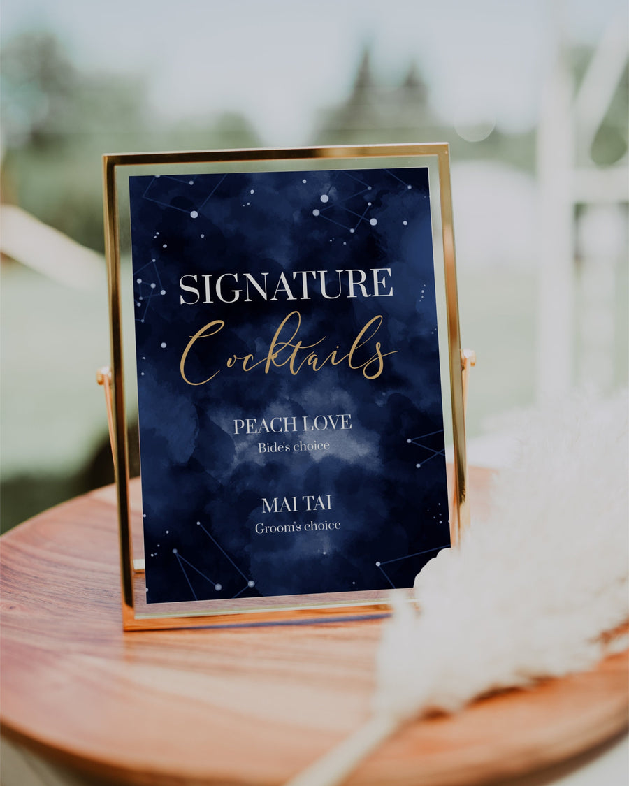 Celestial Wedding Bar Menu Sign, Signature Cocktail Printable for Moon Bridal Shower #066 - marryful.org