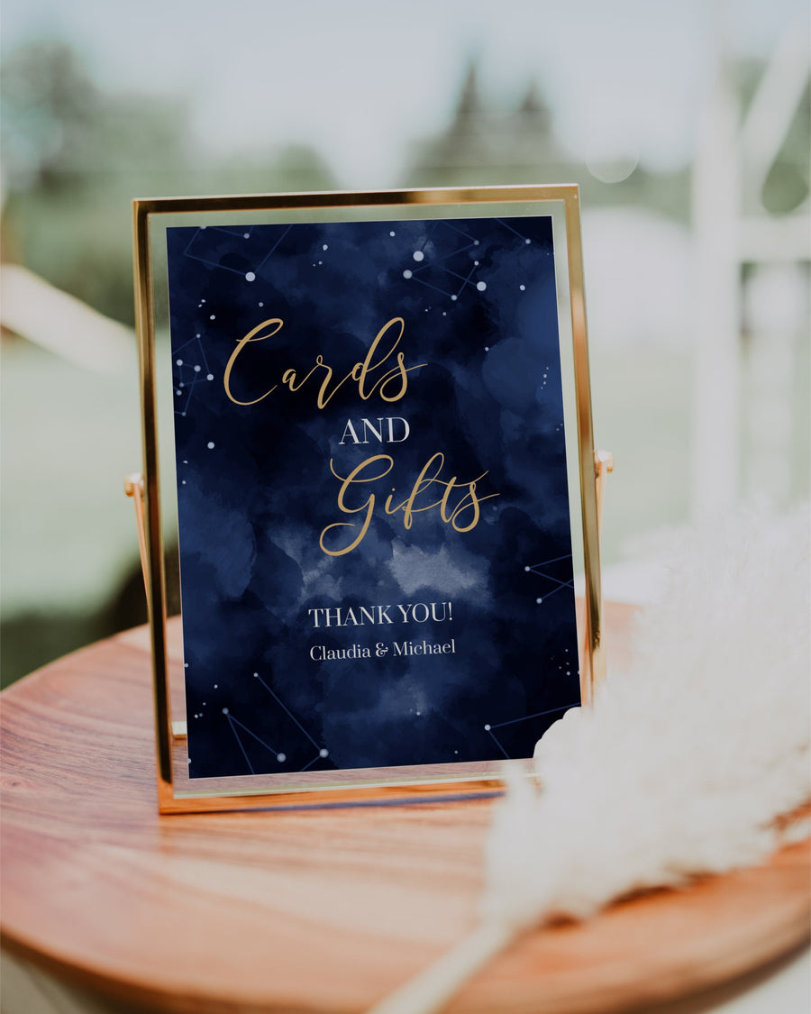 Celestial Cards and Gifts Sign, Moon and Stars Wedding Reception Template 066CE-CAGISI - marryful.org