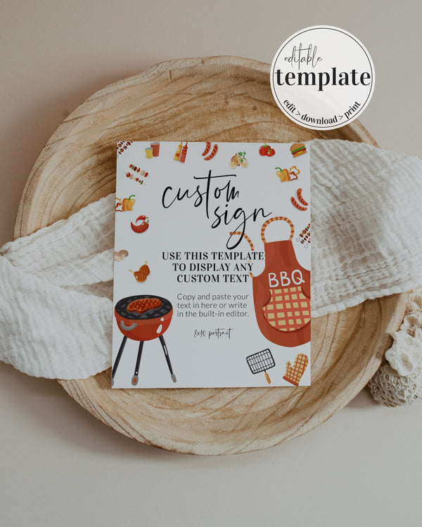 Baby Q Baby Shower Sign, BBQ Garden Party Printable Decoration Template #072a - marryful.org