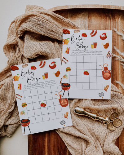 BBQ Baby Shower Bingo Template to Download and Print, Barbeque Baby Bingo #072a - TheLovebirdsDesign