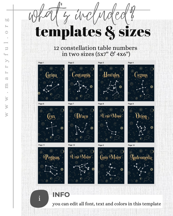 12 Constellations Table Numbers Wedding Seating Sign Celestial Wedding Decorations #063 - TheLovebirdsDesign