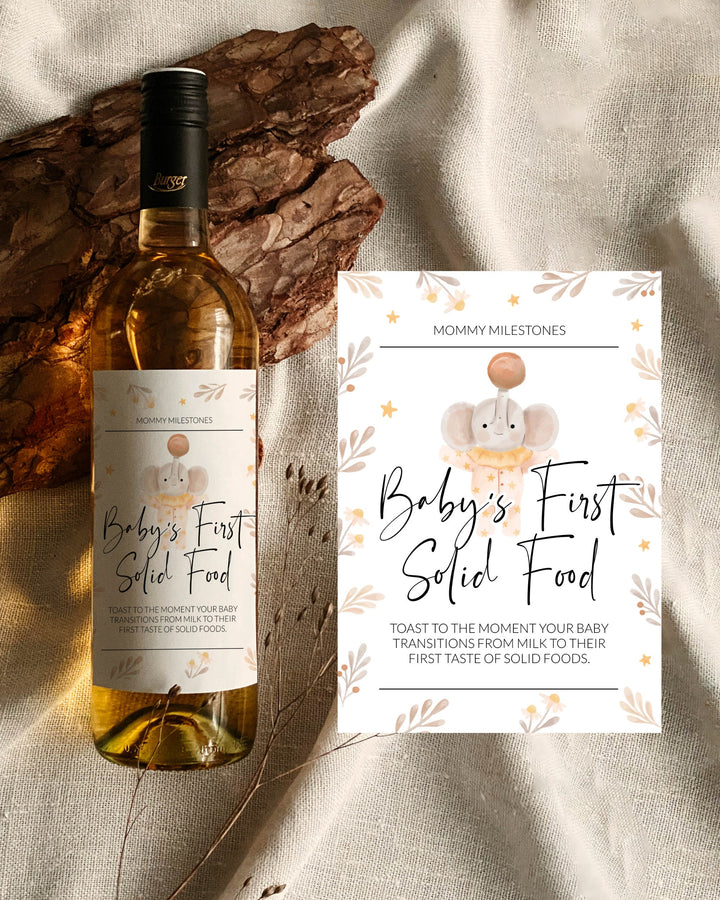 Mommy Milestone Wine Tags, Baby's year of firsts tags, Baby Shower Milestone Wine Bottle Gift Tags or Labels #072 - TheLovebirdsDesign