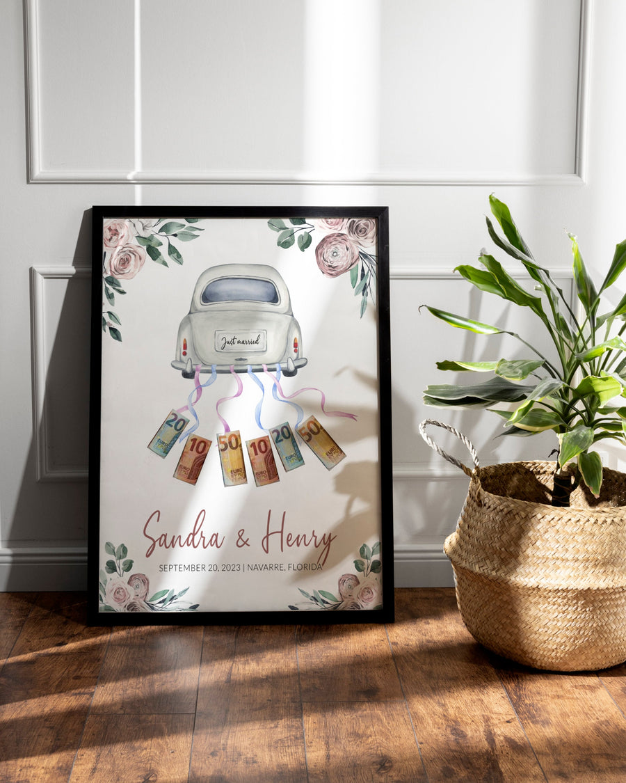 Money Wedding Gift for couple | Money Gift from family or friends: Wedding Car with Money for Honeymoon Funds | Printable Template #075 - marryful.org