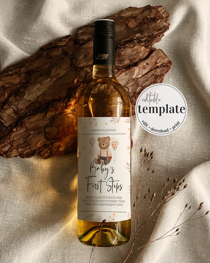 Mommy Milestone Wine Tags, Baby's year of firsts tags, Baby Shower Milestone Wine Bottle Gift Tags or Labels #072 - TheLovebirdsDesign