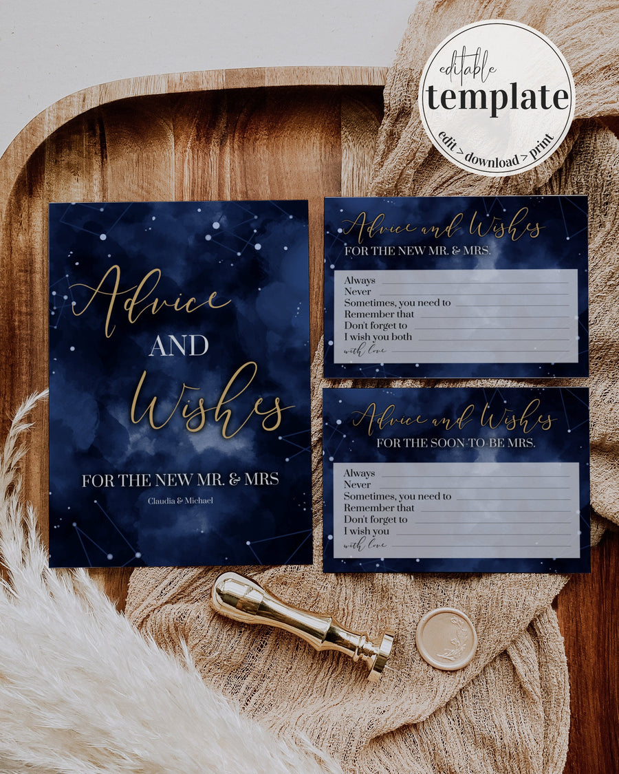 Celestial Advice and Wishes Cards Printable, Bridal Shower or Wedding Gift Sign 066CE-ADVCASI - marryful.org