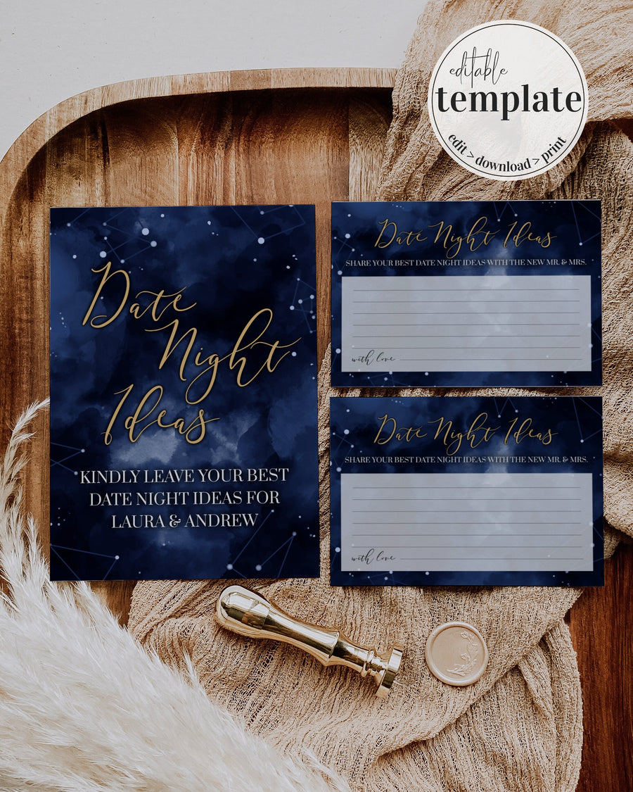 Celestial Bridal Shower Game, Date Night Cards Wedding Gift Printable Template 066CE-GAME - marryful.org