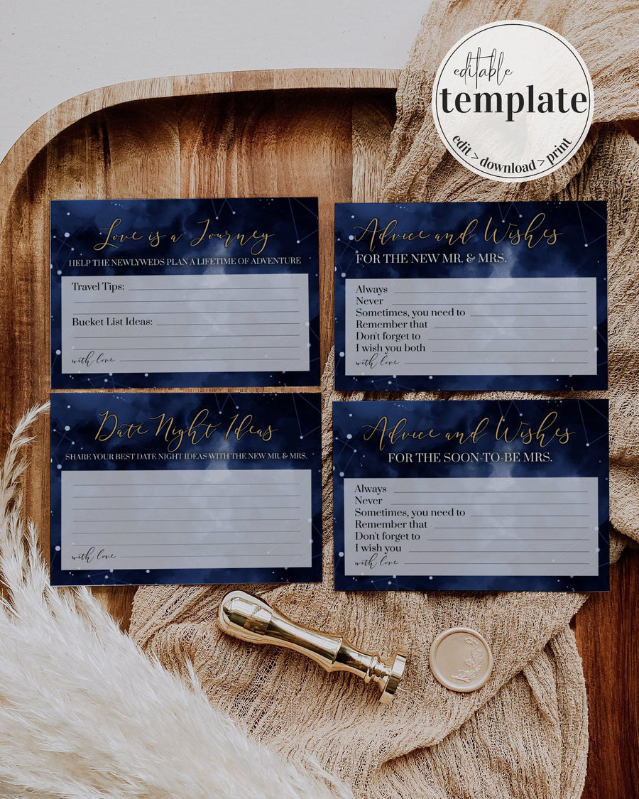 Celestial Advice Cards Printable, Bridal Shower or Bachelorette Wishes Game Template 066CE-ADVCA - marryful.org