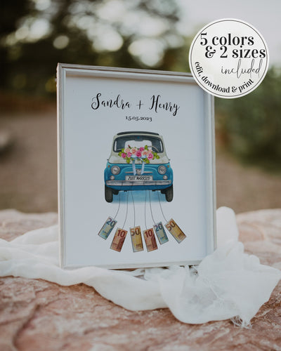 Unique Money Gift for Wedding Newlyweds Car, Personalized Honeymoon Wedding Gift, Printable Template #072 - marryful.org