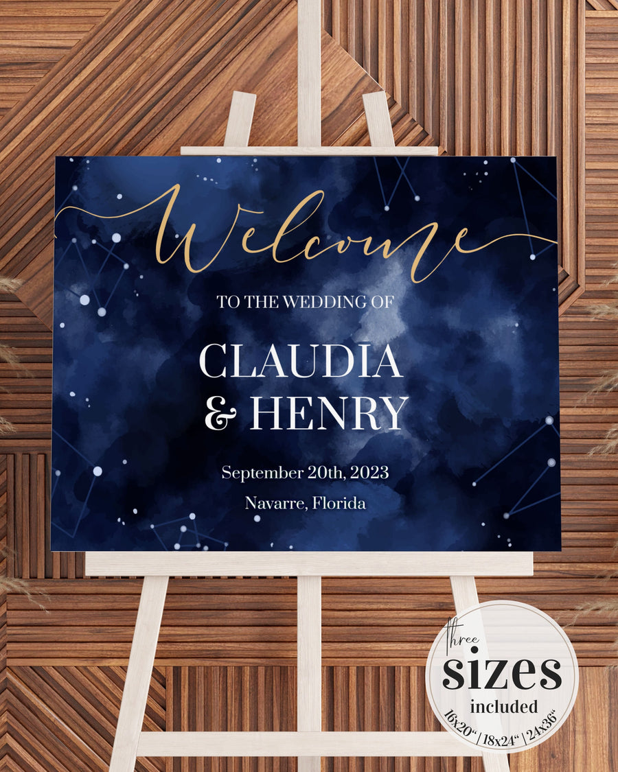 Celestial Wedding Welcome Sign Template, Moon and Stars Outdoor Ceremony Décor 066CE-WLCM - marryful.org
