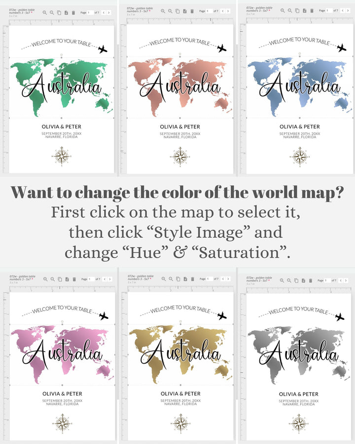 Travel themed Seating Chart for Destination Wedding Decor: Where in the World are you sitting - Golden Map #072g - TheLovebirdsDesign