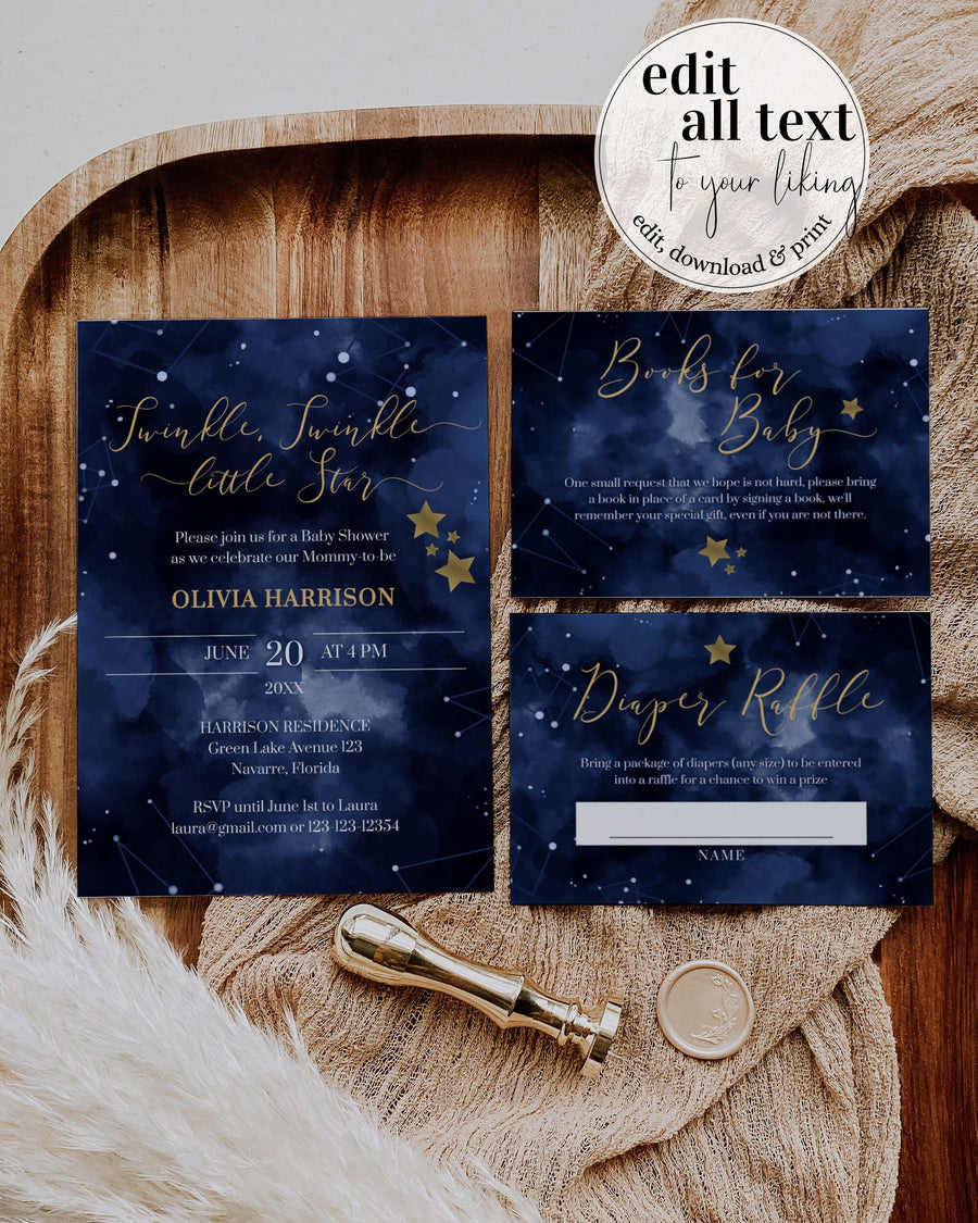 Twinkle Little Star Baby Shower Invitation Template, Celestial Gender Reveal Invite 066CE-BSINV - marryful.org