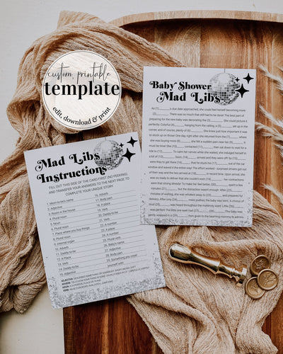 Mad Libs Game for Groovy Baby Shower, 70s Disco Ball Theme Printable Template #065d - marryful.org