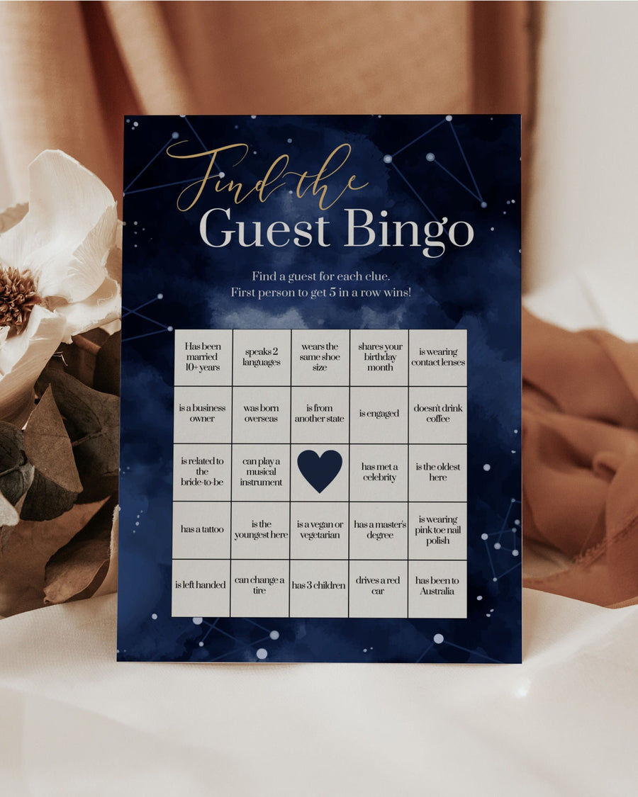 Celestial Bridal Shower Game Template, Find the Guest Bingo Printable Moon Theme 066CE-GAME - marryful.org