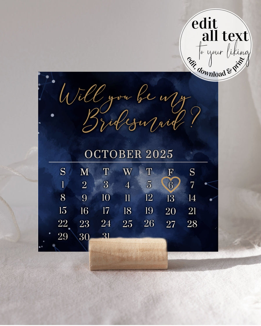 Celestial Bridesmaid Proposal Card Template, Starry Night Maid of Honor Gift 066CE-PRCA - marryful.org