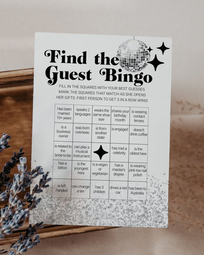 Find the Guest Who Bingo Game for a Disco Bridal Shower with 70s theme, Groovy Baby Shower or Couples Shower Game | Printable Template #065d - marryful.org
