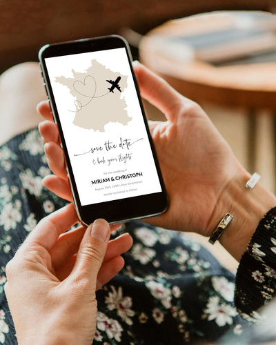 FRANCE Destination Wedding Save the Date Evite, Map Save the Date Text Invitation, Phone Invitation, Electronic Invitation #072w - TheLovebirdsDesign