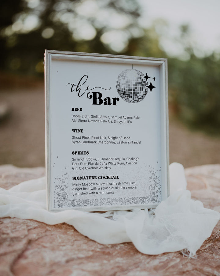 Disco Drink Menu Template, Retro Bar Sign, Disco Ball Wedding Decor ...