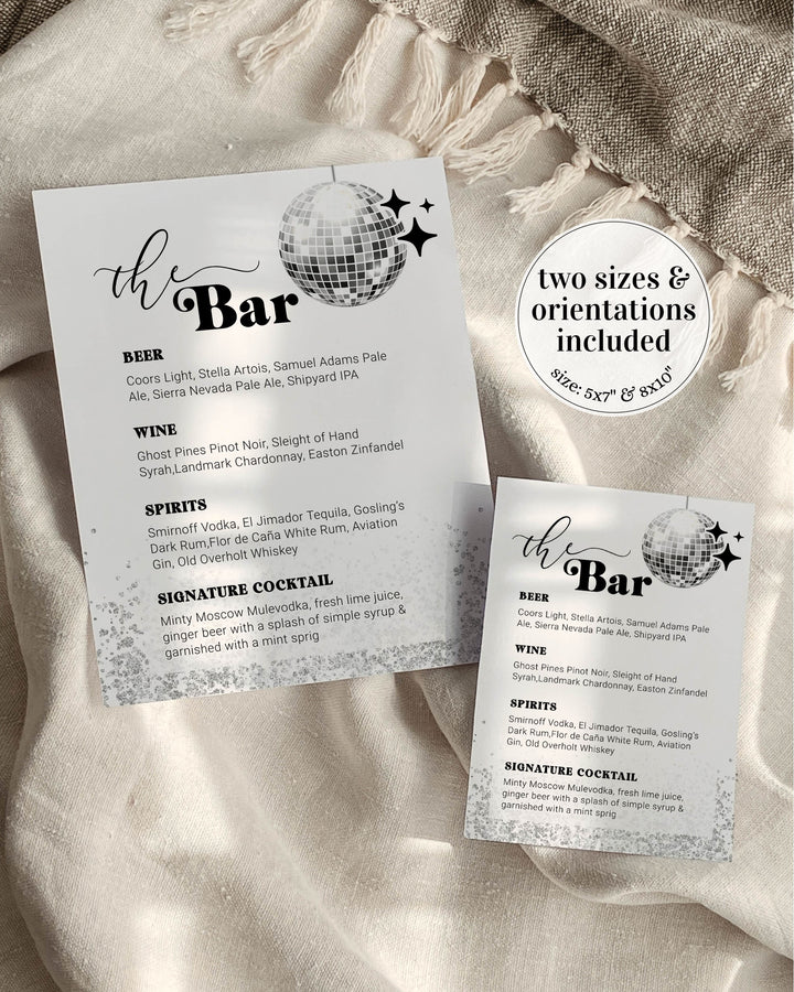 Disco Drink Menu Template, Retro Bar Sign, Disco Ball Wedding Decor ...