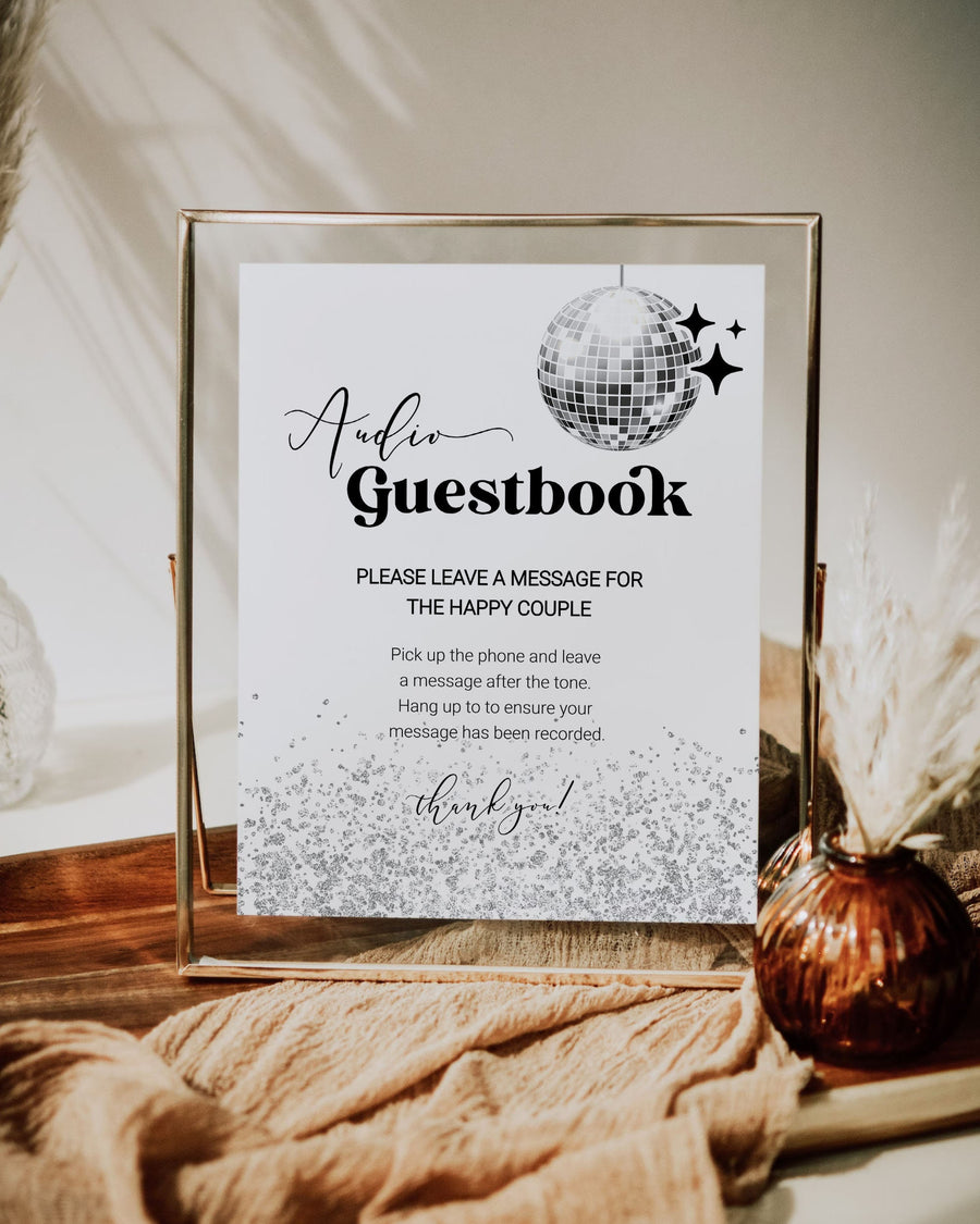 Disco Wedding Audio Guestbook Sign, 70s Retro Leave a Message Template 065D-AGBSI - marryful.org