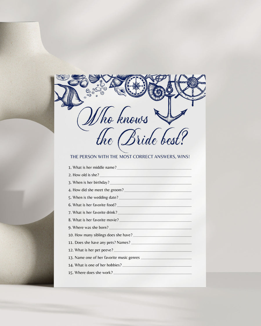 Nautical Bridal Shower Game, Who Knows the Bride Well, Digital Download 071NA-GAME - marryful.org