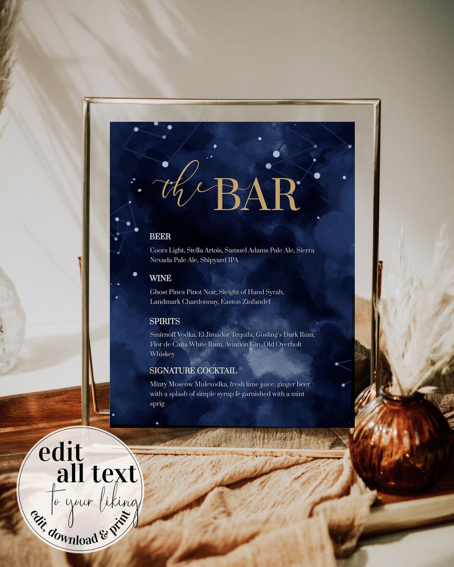Celestial Bar Menu Sign Template, Moon and Stars Signature Drink Printable 066CE-BAME - marryful.org