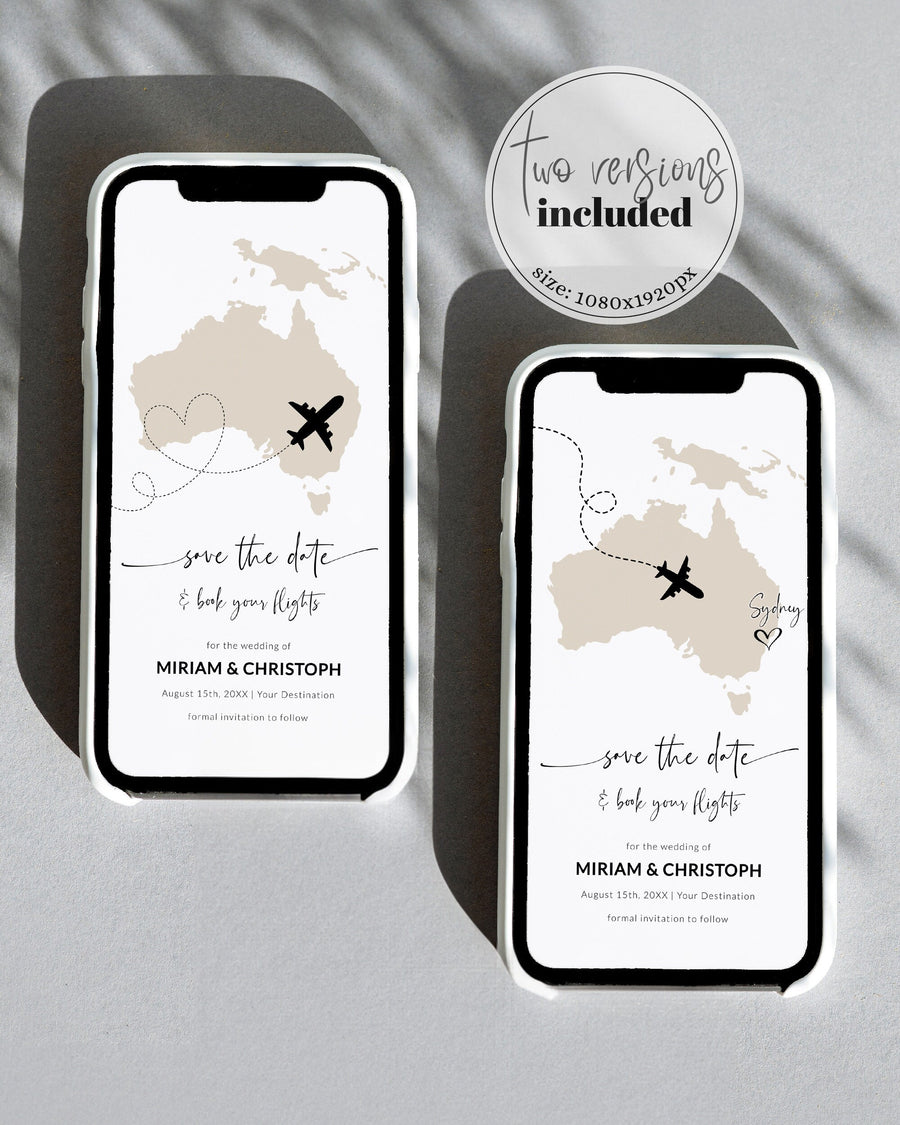 Australia Destination Wedding Save the Date Template, Passport Boarding Pass Invitation 072W-PINV-AU - marryful.org