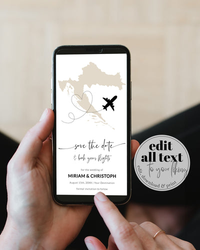 Croatia Destination Wedding Save the Date Template, Passport Digital Invitation #072w - marryful.org