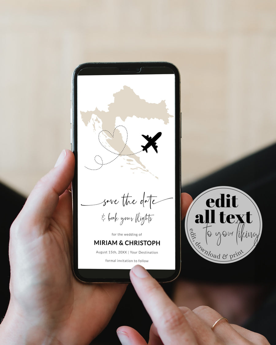Croatia Destination Wedding Save the Date Template, Passport Digital Invitation #072w - marryful.org