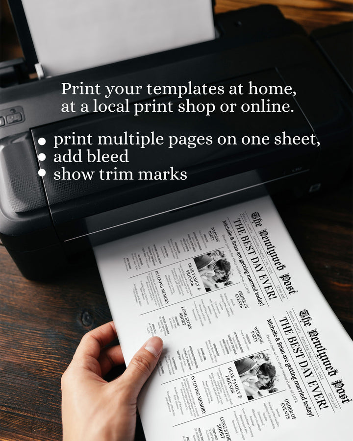 Wedding Newspaper Program with Timeline and Crossword Puzzle for Modern Wedding | Wedding Infographic Program | Printable Template #065 - TheLovebirdsDesign