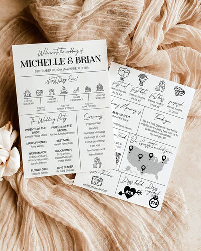 Wedding Newspaper Program with Timeline and Itinerary for Classic Minimalist Wedding | Modern Ceremony Program | Printable Template #022 - marryful.org