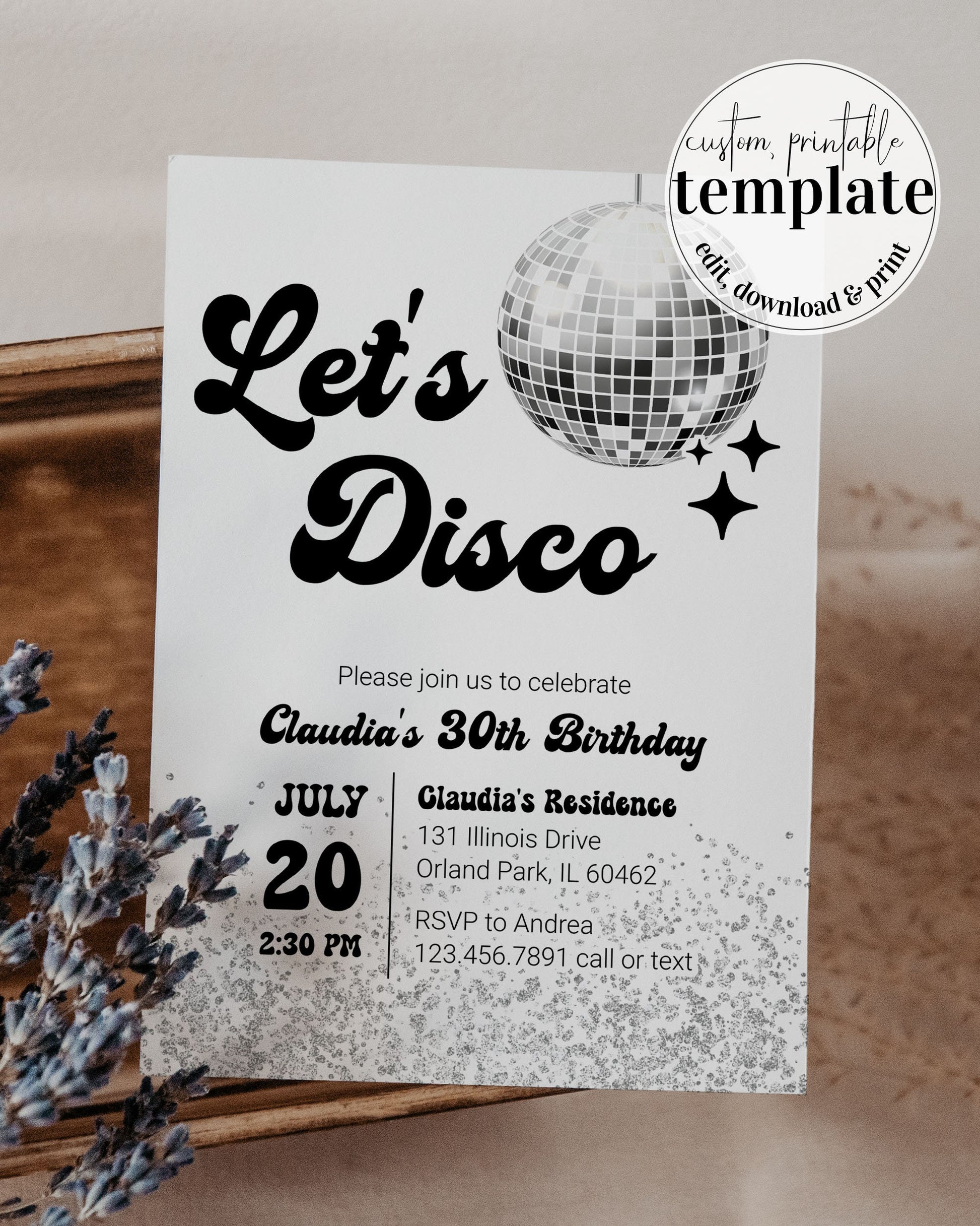 Editable Let's Disco Retro Birthday Party Invitation | Groovy 70s Disco Birthday Party | Adult Birthday Any Age | Instant Download #065d - TheLovebirdsDesign