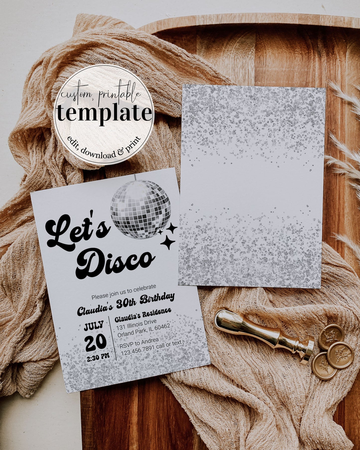 Editable Let's Disco Retro Birthday Party Invitation | Groovy 70s Disco Birthday Party | Adult Birthday Any Age | Instant Download #065d - TheLovebirdsDesign