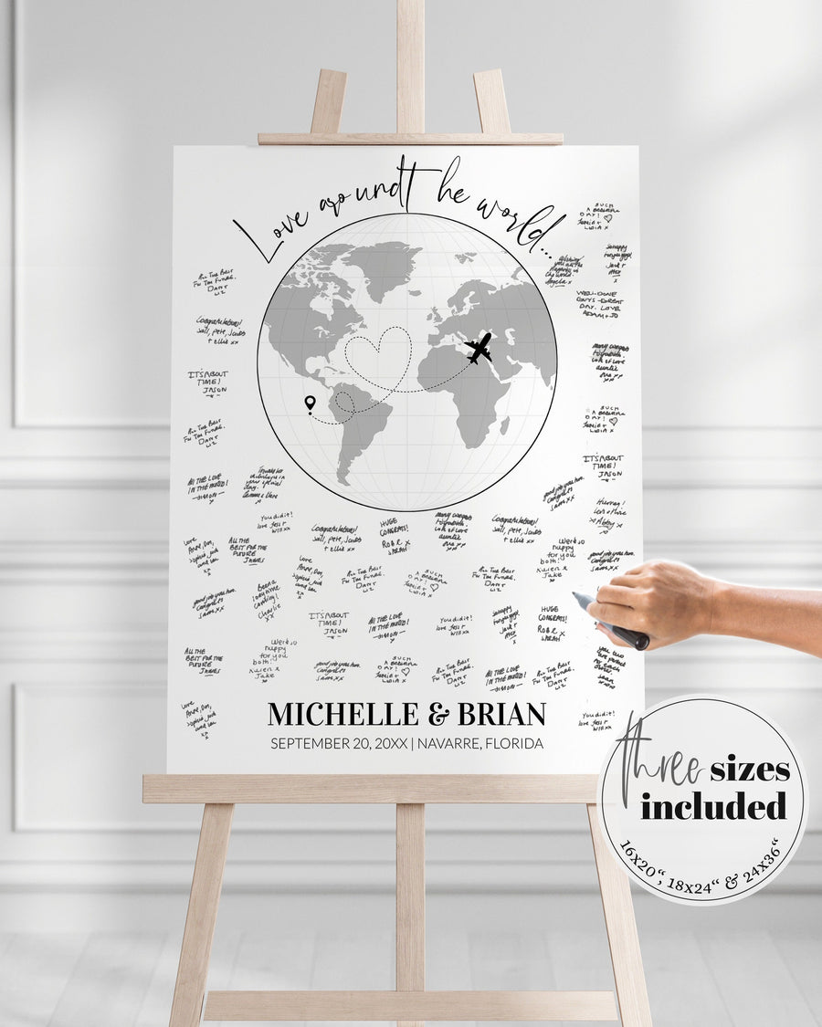 Globe Guestbook Sign Template, Travel Themed Wedding Guestbook Alternative with World Map #072w - marryful.org