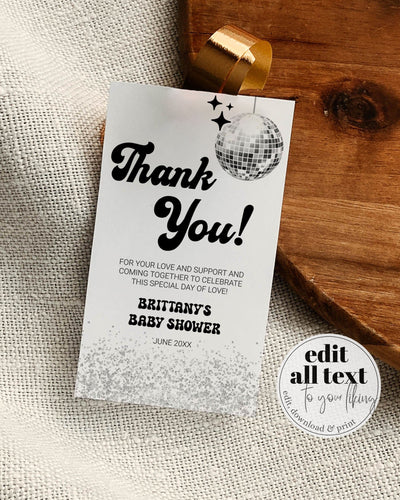 Let's Disco Retro Thank you Favor Tags Template | Groovy Baby Shower Thank you Tags | 70s Birthday Party | Disco Ball Bridal Shower #065d - TheLovebirdsDesign