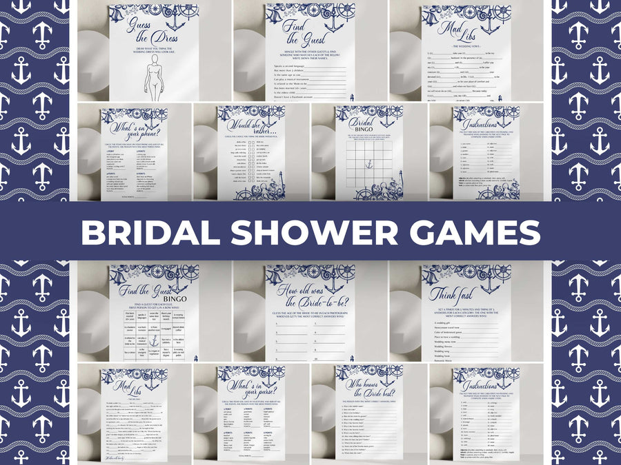 Nautical Bridal Shower Game Bundle, Beach Bachelorette Party Printable Pack 071NA-BRSGAMEB - marryful.org