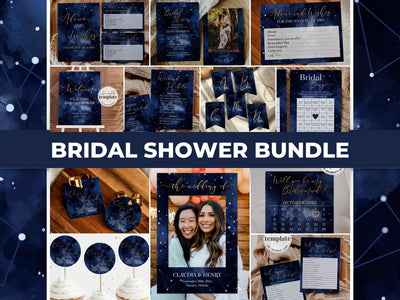 Celestial Bridal Shower Bundle, Moon and Stars Invite and Decor Templates