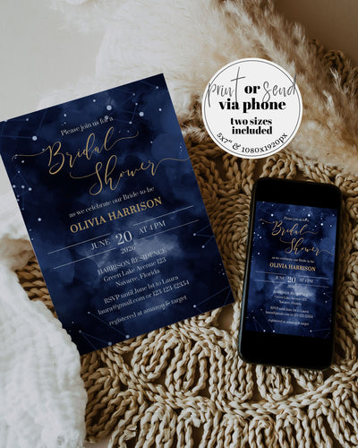 Celestial Bridal Shower Invitation Template for Galaxy Bridal Party or Starry Night Invitation #066 - TheLovebirdsDesign