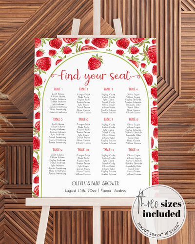Strawberry Seating Chart Sign Template, Berry First Birthday Find Your Seat Printable - marryful.org