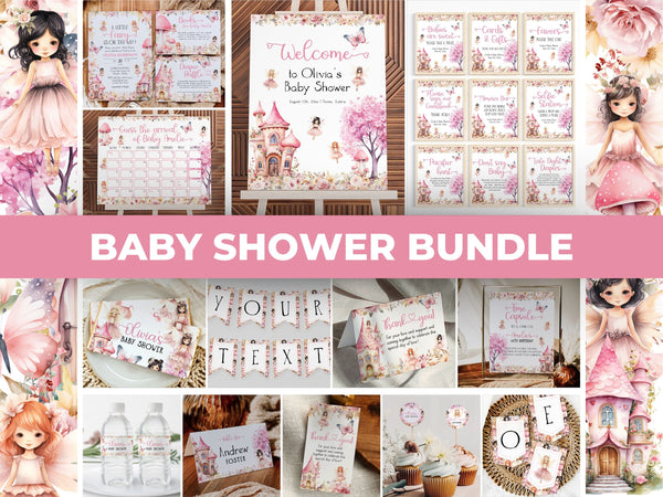 Pink Fairy Baby Shower Bundle, Printable Invitation Signs Decor Set 023FA-BSBUNDLE - marryful.org