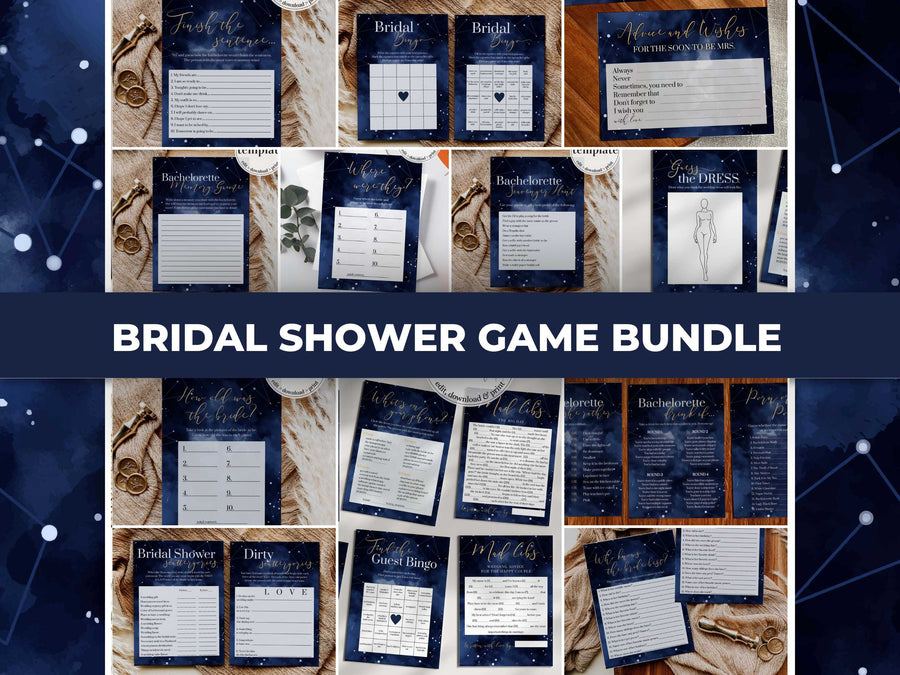 Celestial Bridal Shower Game Bundle, 22 Moon and Stars Printable Games Set - marryful.org