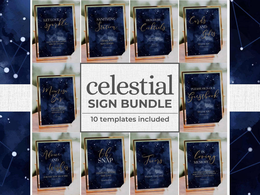 Celestial Wedding Sign Bundle, Moon and Stars Tarot Wedding Decor Templates 066CE-WESIBUNDLE - marryful.org