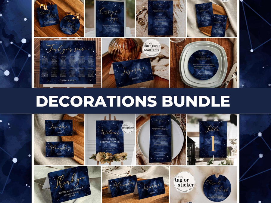 Celestial Wedding Sign Bundle, Moon and Stars Printable Décor Templates Set - marryful.org