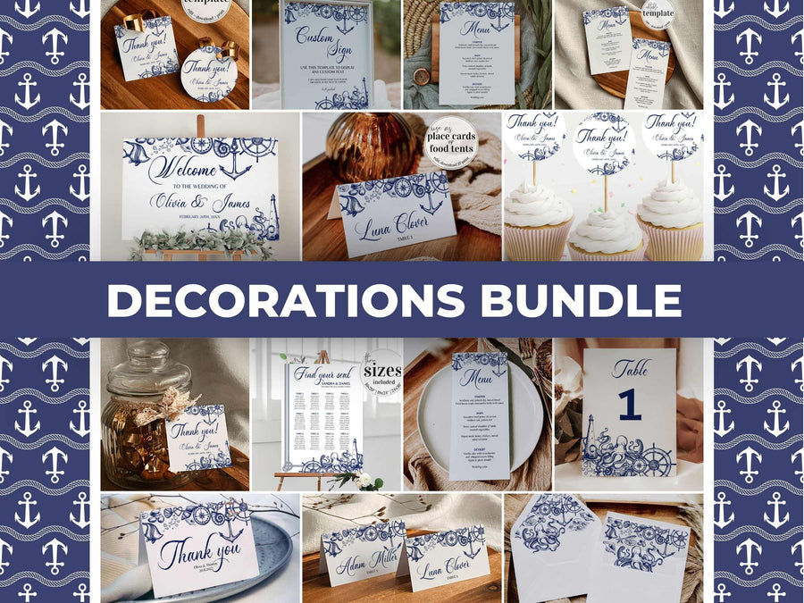 Nautical Wedding Decor Bundle, Beach Destination Printable Sign Set - marryful.org