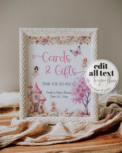 Pink Fairy Baby Shower Cards and Gifts Sign, Enchanted Theme 8x10 023FA-SIGN - marryful.org
