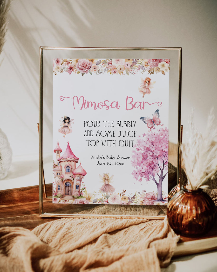 Fairy Garden Mimosa Bar Sign, Butterfly Baby Shower Cocktail Menu Template 023FA-MIBASI - marryful.org