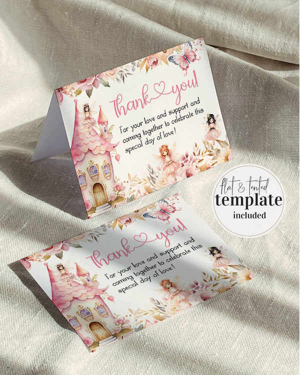 Pink Fairy Thank You Cards Template, Baby Shower or Birthday Enchanted Theme 023FA-THCA - marryful.org